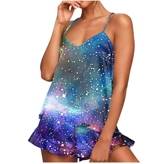 Iyufng Womens Cami Pajama Sets Loungewear Camisole Pajamas Set,Lounge Outfits Sleeveless Fashion Printed Thin Camisole Pajamas Cami Shorts Set Nightwear,Pajama Sets for Women 2 Piece,S-XXL