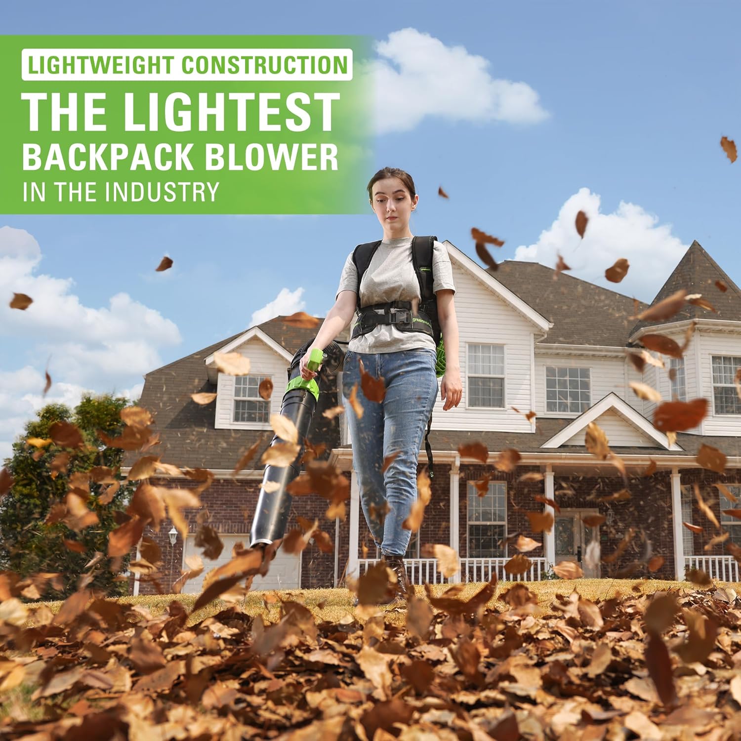 Greenworks 40V (175 MPH / 710 CFM / 75+ Compatible Tools) Dual Port Cordless Brushless Backpack Leaf Blower, (2)8.0Ah Battery and Charger Included