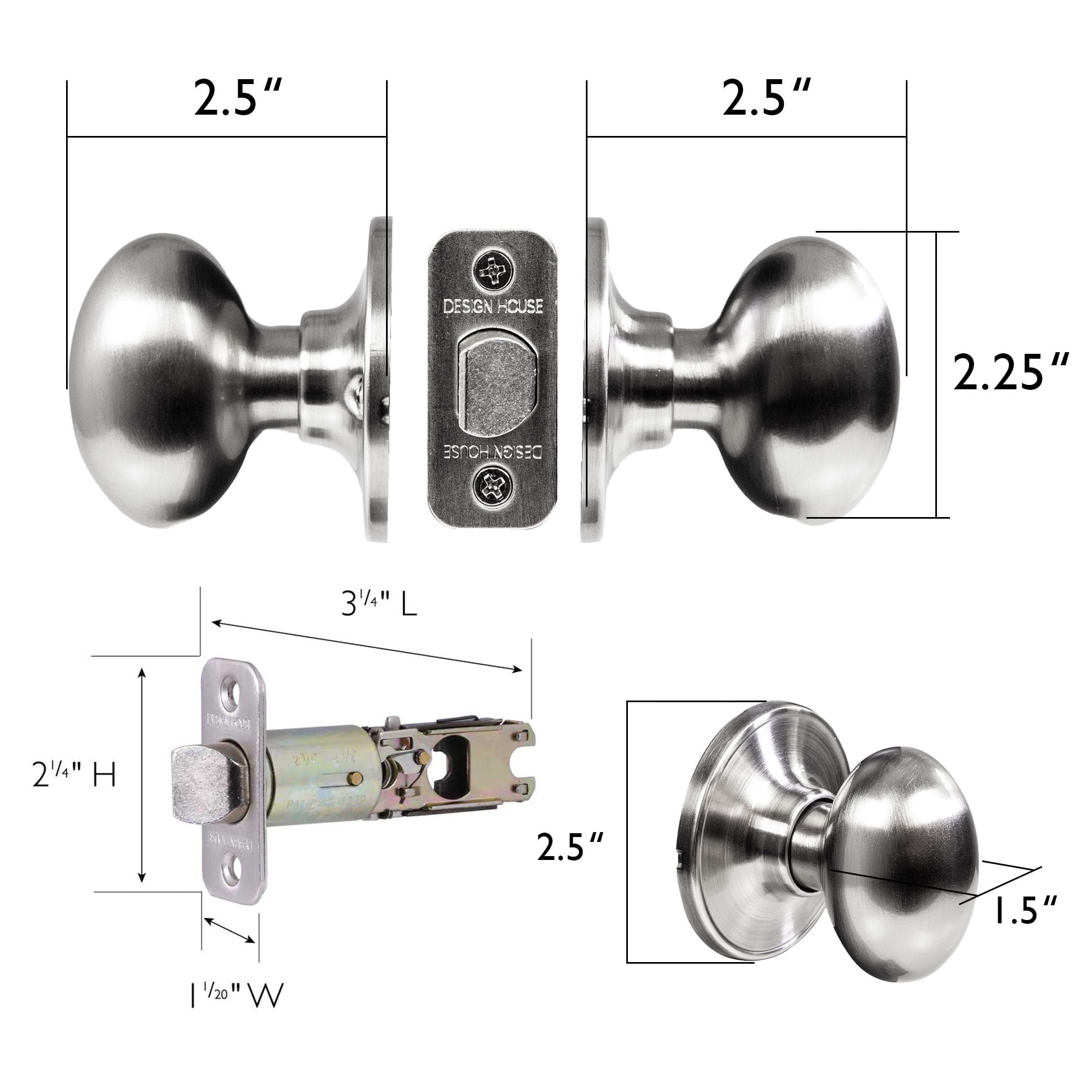 Satin Nickel Egg Passage Door Knob, Hall and Closet, Left and Right Hand, ANSI Grade 3, UL Listed