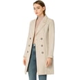 thumbnail image 1 of Unique Bargains Women's Notched Lapel Double Breasted Winter Long Trench Coat, 1 of 7