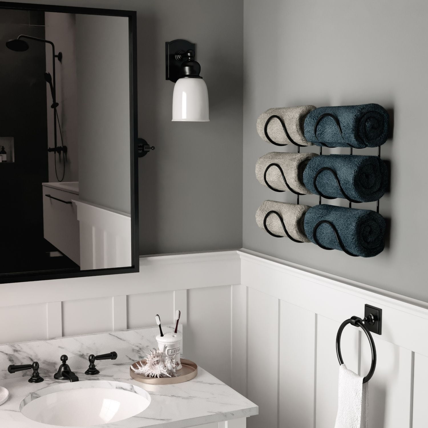BOTO Wall Mount Towel Rack – Straight Style – 3, 4 Pieces – Black