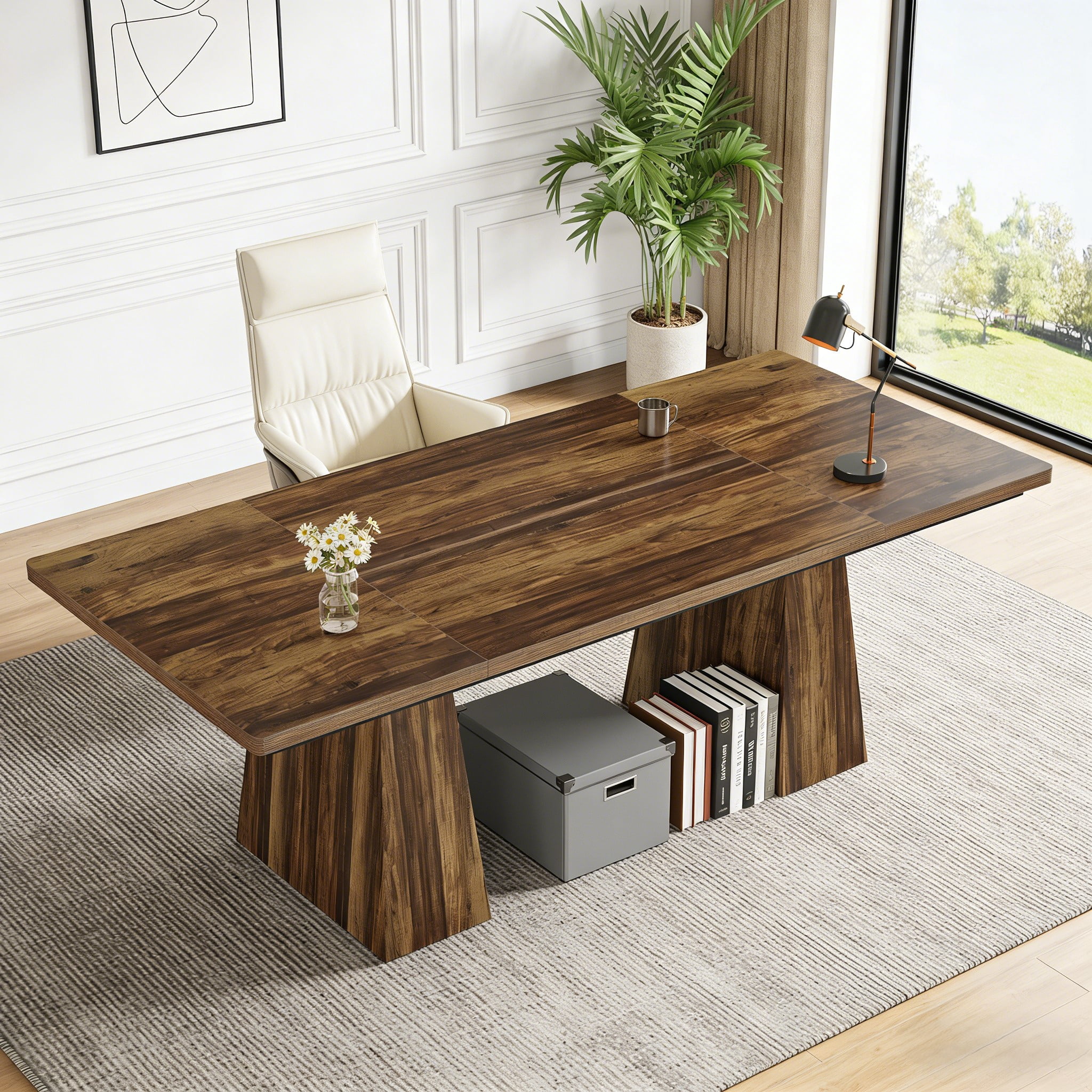 Fnova 63" Home Office Computer Desk, Dark Brown Modern Executive Desk, Writing Desk, Easy to Assemble