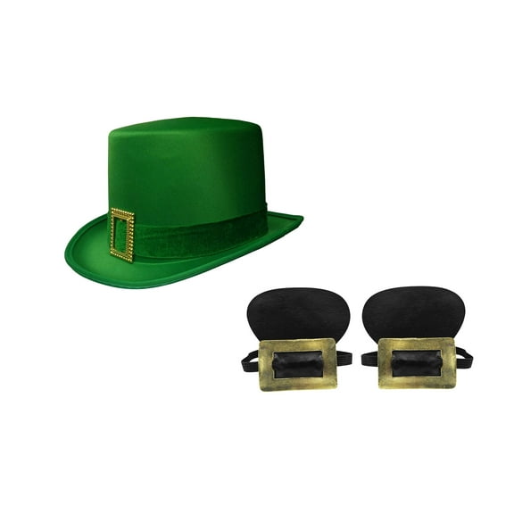 Nicky Bigs Novelties Unisex Adult Green Top Hat Gold Buckle Shoe Covers Parade Costume Accessory Set