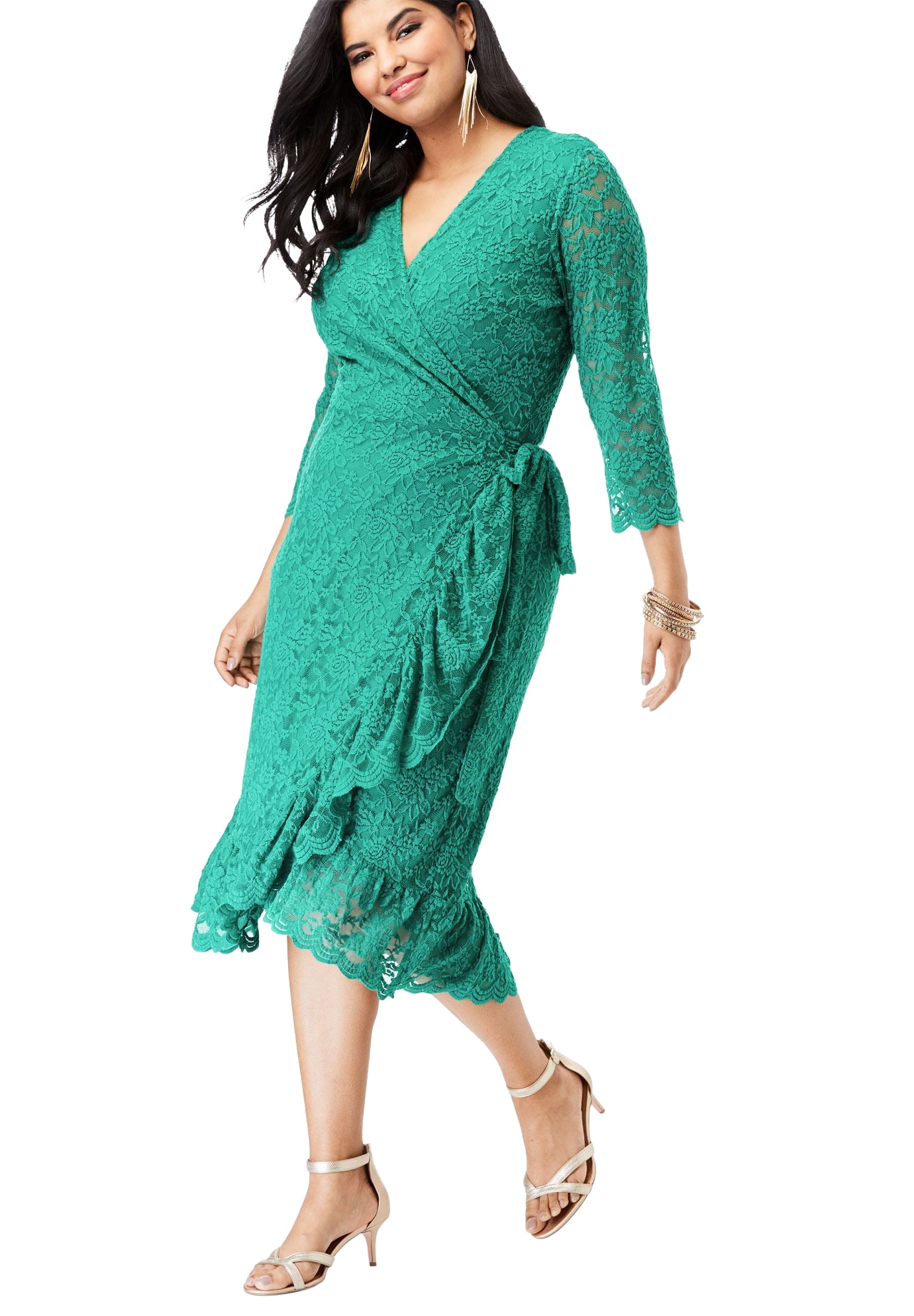 Roaman's Roaman's Women's Plus Size Lace Midi Wrap Dress Walmart