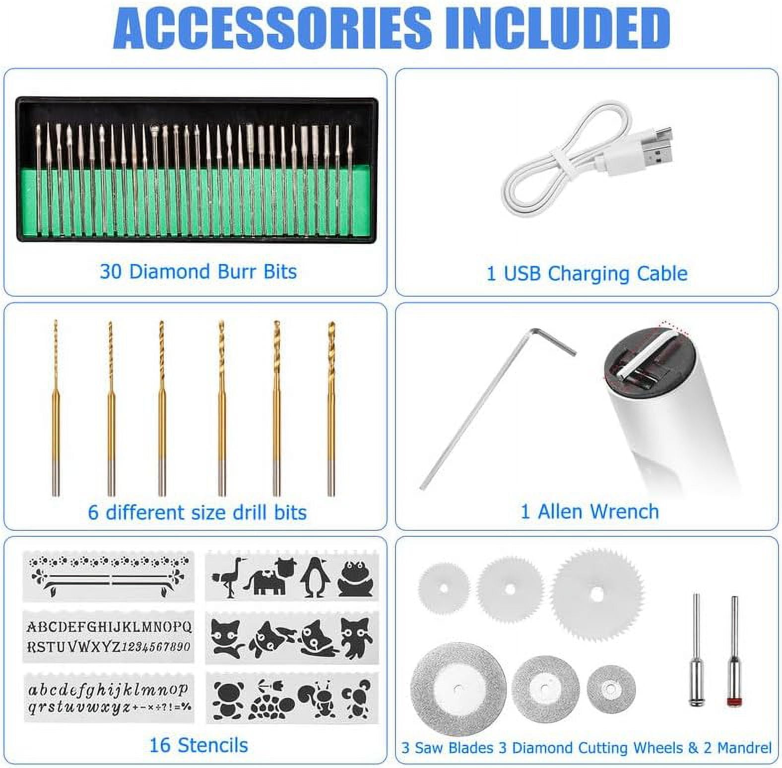Wiher Electric Engraving Pen Kit with 42 Bits, Mini Electric DIY Engraver Cordless Rotary Tools Portable Engraving Tool for Jewelry Wood Metal Stone Plastic Glass Etching (Silver)