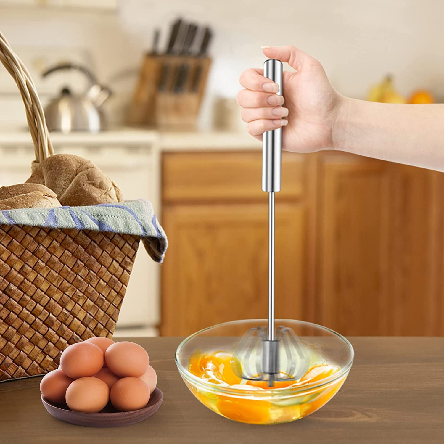Warkul Egg Beater Hand Crank Egg Beater Stainless Steel Rotary Whisk Egg  Mixer Kitchen Cooking Tool (White/Orange)
