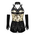 thumbnail image 5 of Kaerm Kid Girls Modern Latin Dance Outfit Halter Sequin Fringed Leotard with Gloves Gold 6, 5 of 6