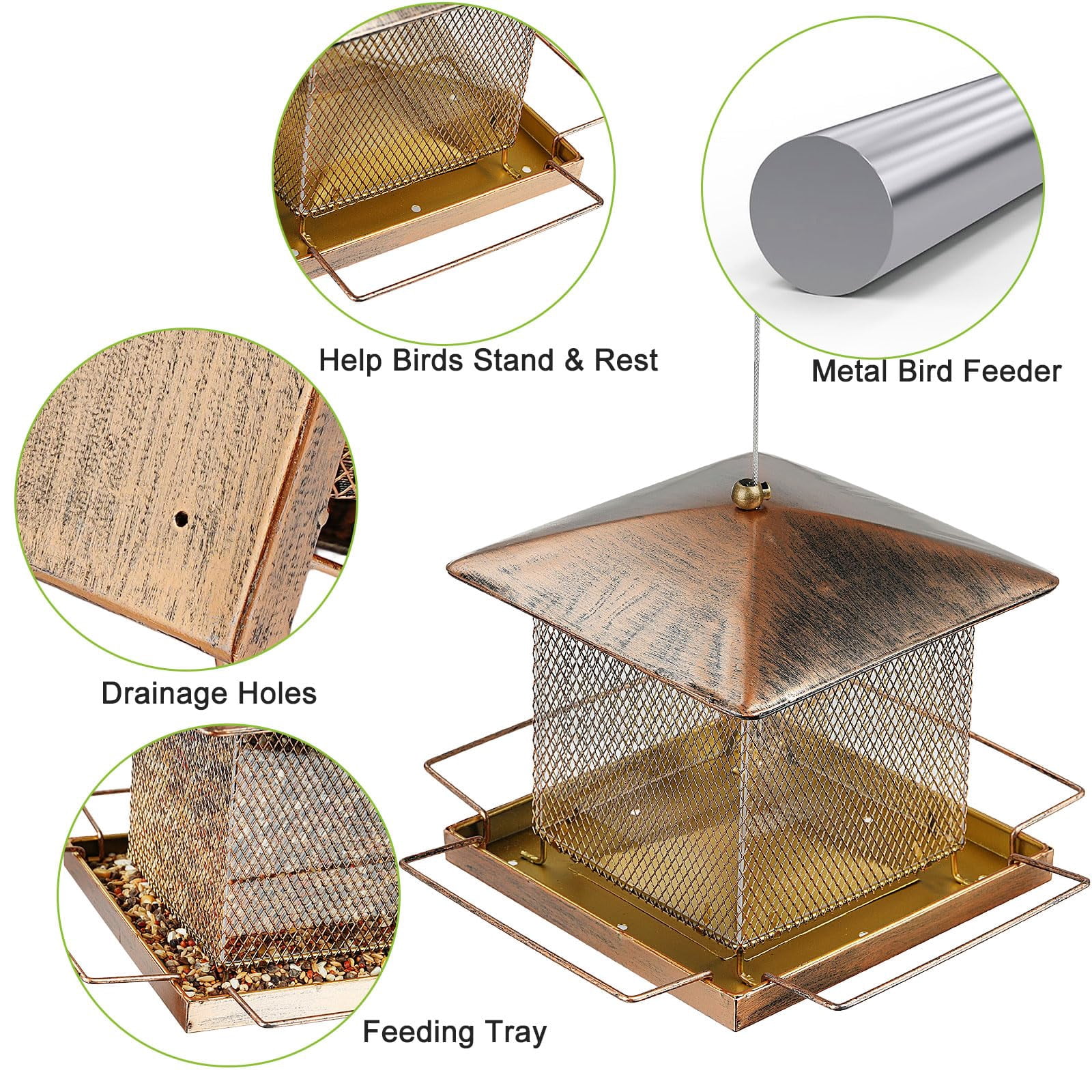 IWNTWY Metal Wild Bird Feeder,  Heavy Duty 3.5LB Capacity for Outdoor Hanging in Garden, Yard