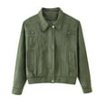 thumbnail image 2 of Womens Fashion Jackets Faux Suede Moto Vintage Zipper Coat Lapel Collar Bomber Jacket Outwear with Multi Pockets (S, Green), 2 of 3