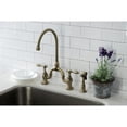thumbnail image 2 of Kingston Brass KS7793TALBS Tudor Two-Handle 3-Hole Deck Mount Bridge Kitchen Faucet with Brass Side Sprayer in Antique Brass, 2 of 7