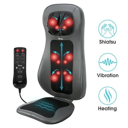 Silvox Shiatsu Neck Back Massager with Heat - Massage Chair Pad with 12 Deep Tissue Kneading Nodes, Neck Height Adjustable, Vibration on Seat Cushion, Relieve Muscle Pain - Office, Home (Best Way To Relieve Back Pain)
