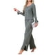 thumbnail image 4 of Conjunto de Pijamas para Mujeres de Manga Larga con Lazo Lateral, Botones y Dobladillo con Volantes y Pantalones de Pierna Ancha, Color Gris, 4 of 6