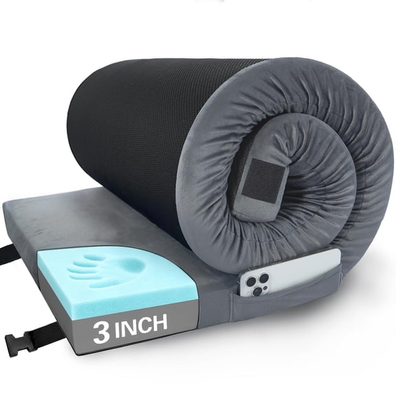 Memory Foam Camping Mattress Pad 3 Inch – Premium Portable Sleeping Mat with Non-Slip Bottom, Roll-Up Floor Bed for Tent, Car, Cot, Truck, Includes Travel Bag
