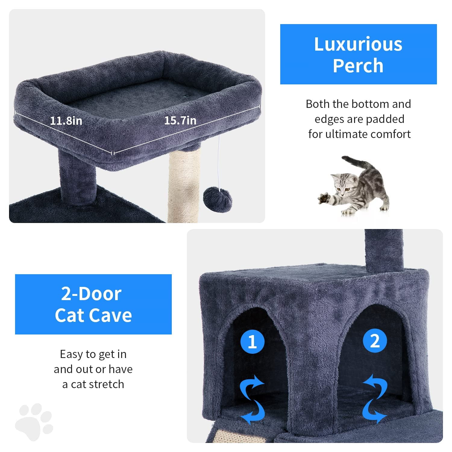 36 inches Cat Tree for Indoor Cats Cat Tower with Scratching Posts Multi-Level Cat Furniture Condo with Ramp Perch Spacious Cat Cave (Dark Grey)
