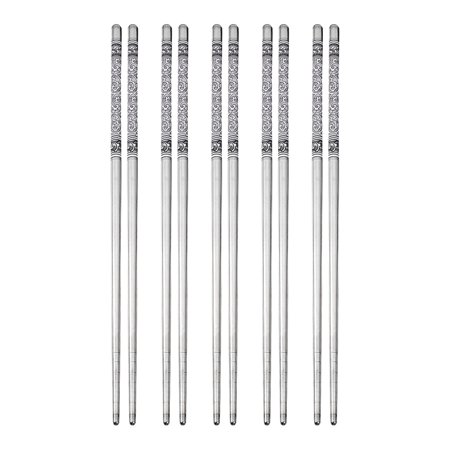 

5 Pairs of Blue and White Porcelain Pattern Stainless Steel Non- Chinese Chopsticks Set