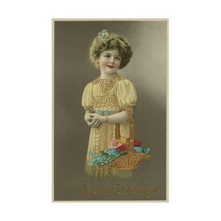 Best Wishes Postcard with Victorian Pretty Young Girl Print Wall (Best Place To Print Postcards)