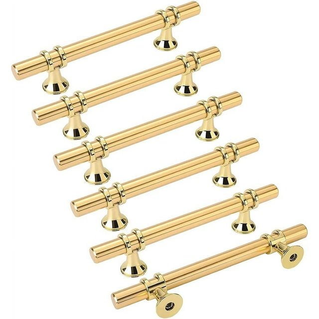 6 tiradores dorados para muebles, tirador dorado - tirador para puerta de cocina, tirador de latón para cajón, tiradores dorados para muebles, distancia entre centros de 160 mm
