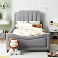 thumbnail image 2 of DreamBuck  Upholstered Twin Bed Frame, Lovely Velvet Upholstered Daybed with Classic Stripe Shaped Headboard, Wood Twin Daybed for Teens, No Box Spring Needed, Noise Free, Gray, 2 of 5