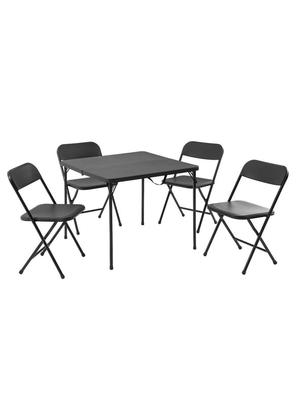 Mainstays 5 Piece Resin Card Folding Table and Four Folding Chairs Set, Black