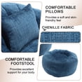 thumbnail image 3 of Chenille Upholstered Round Lazy Cozy Bean Bag Chair with Ottoman-Navy Blue, 3 of 5