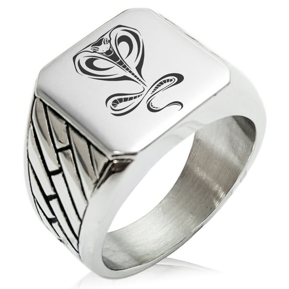 Stainless Steel Serpentine King Cobra Geometric Pattern Biker Style Polished Ring
