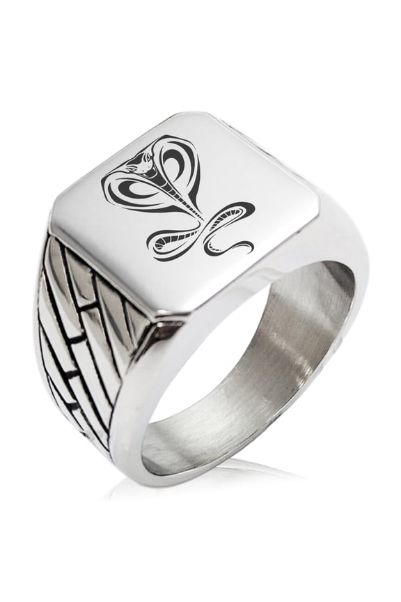 Stainless Steel Serpentine King Cobra Geometric Pattern Biker Style Polished Ring