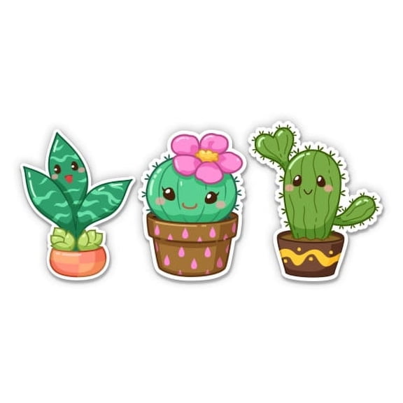 Cute Cactus in Pots - 2" Each Vinyl Stickers - For Car Laptop Water Bottle Phone - Waterproof Decals