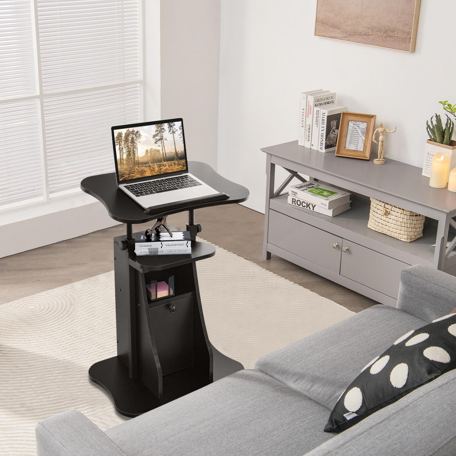 Giantex Mobile Sit to Stand Desk, Height Adjustable Standing Desk w/Tilting Desktop & Storage Cabinet, Ergonomic Rolling Laptop Desk, Home Office Computer Workstation on Wheels(2)
