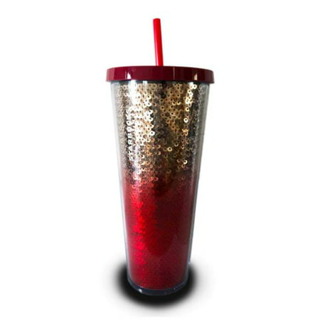 Starbucks 2018 Holiday Red Ombre Sequins Tumbler Cup 24oz Cold