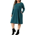 thumbnail image 2 of DARING DIVA Plus Size Round Neck Long Sleeve Casual Knit Dress 2X Peacock Blue, 2 of 6
