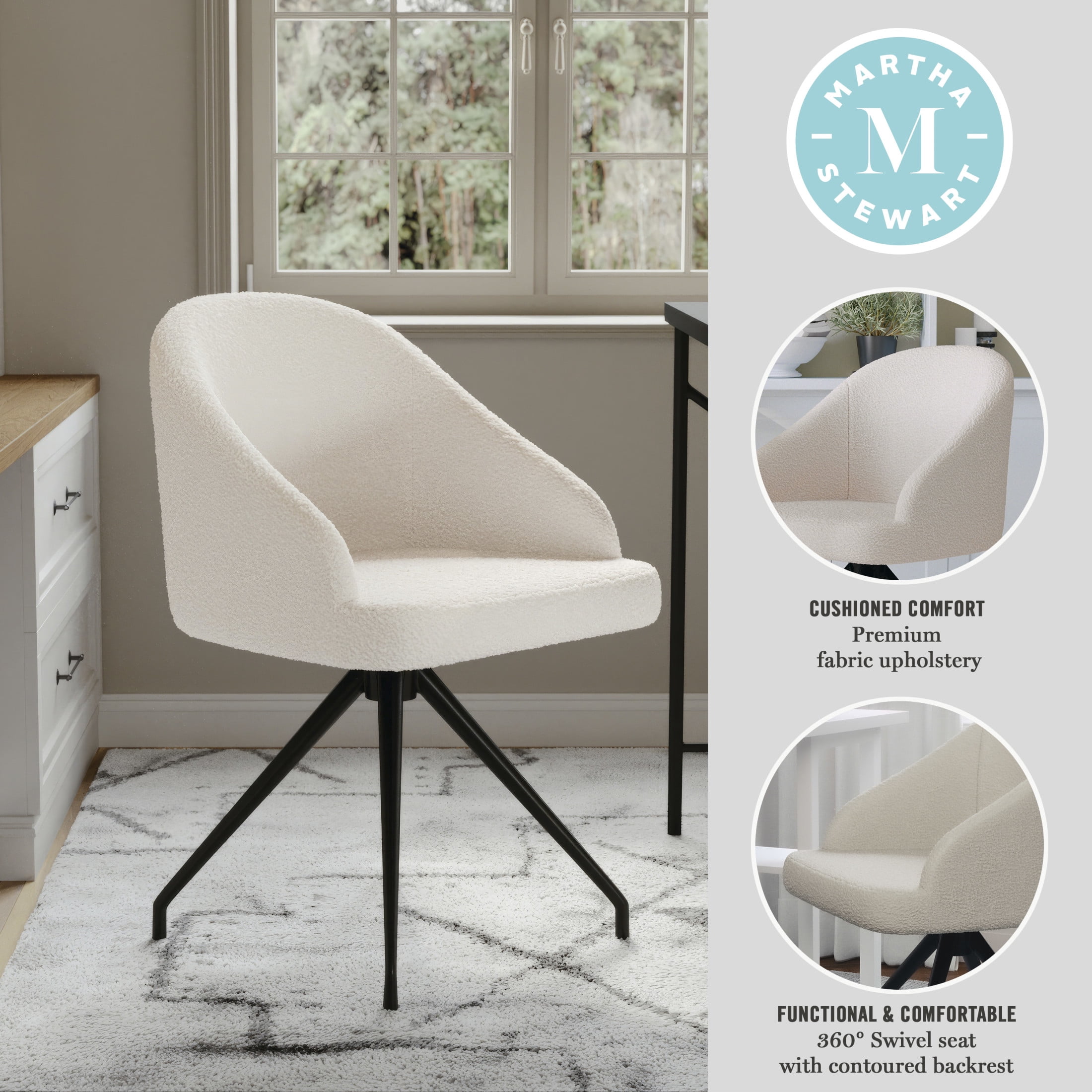 Martha Stewart Sora Upholstered Stationary Office Chair in White/Oil Rubbed Bronze