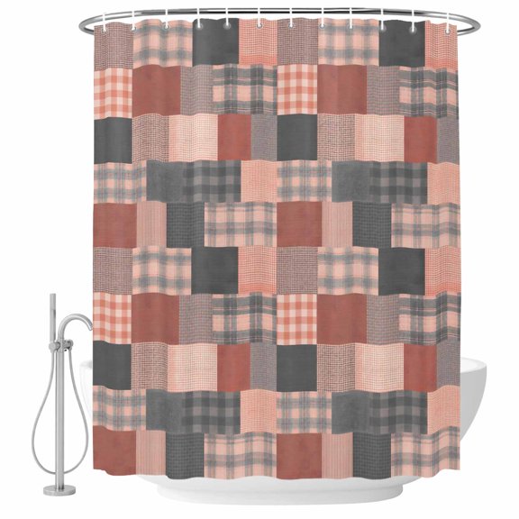 Bathroom Shower Curtain Rustic Checkered Pattern Waterproof Shower Curtains with Hooks, Farm Splicing Buffalo Plaid Bath Curtains Bathtub Curtain Home Decor 60x72in