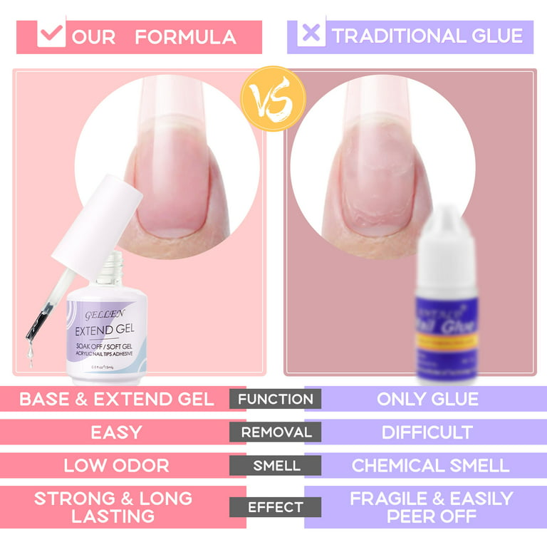 Gellen Nail Tips And Glue Gel Kit - Acrylic Nail Kit Short Almond Fake  Nails 504Pcs Clear False Nail Tips, 3 IN 1 Nail Glue Gel, LED Nail Lamp  Acrylic