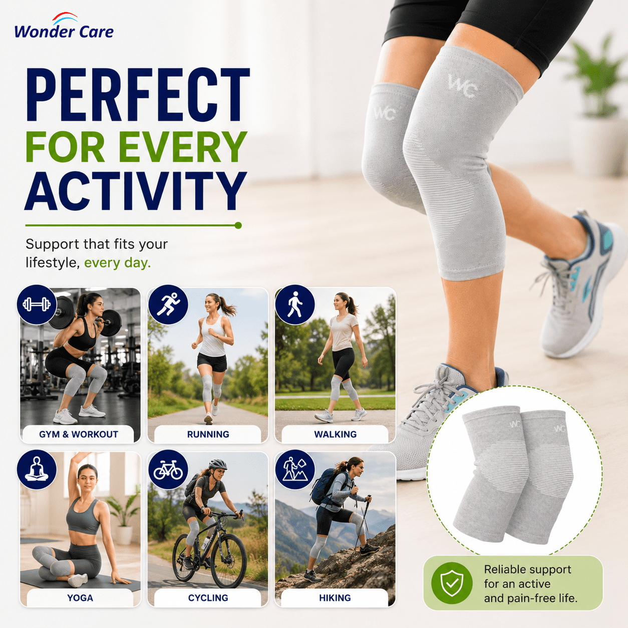 Wonder Care bamboo knee compression sleeve for Men and women; copper fit knee sleeve for running, volleyball, gym weightlifting knee brace made from bamboo yarn