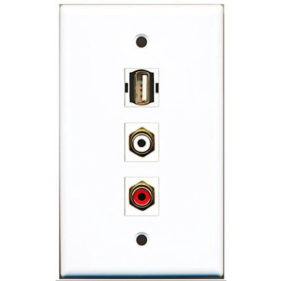 RiteAV - 1 Port RCA Red and 1 Port RCA White and 1 Port USB A-A Wall Plate