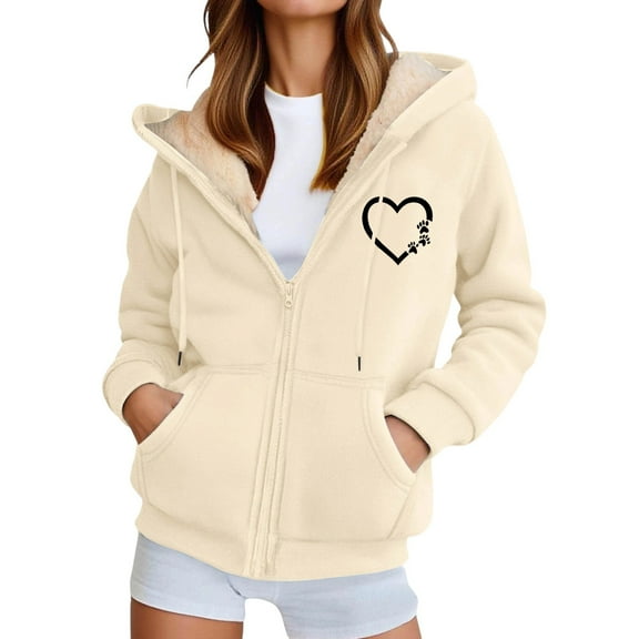 ZHOUCHANKIDS Women's Winter Warm Jackets Thick Sherpa Lined Zip up Hoodies Heavyweight Sweatshirt Coat Beige XXXL