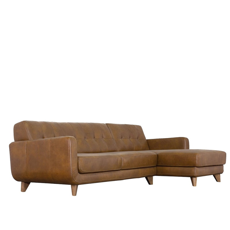 Mid Century Modern Davis Tan Leather, Mid Century Modern Leather Sofa With Chaise