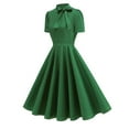 thumbnail image 2 of Hot Days, Bold Styles SMihono 1950's Dresses for Women Rockabilly Dresses Retro Dress Short Sleeve Tie Neck Swing Dress Cocktail Dress Green S, 2 of 9
