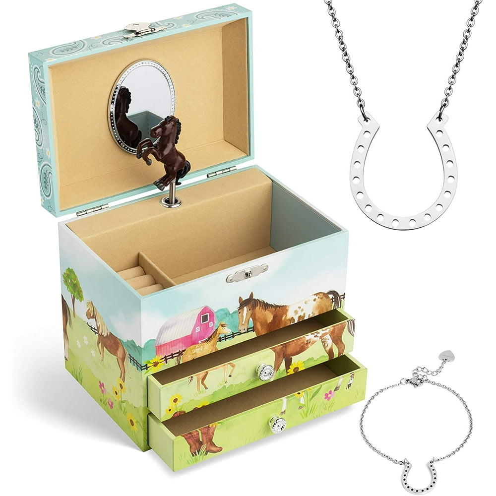 Jewelkeep Jewelkeeper Horse Music Jewelry Box & Little Girls Jewelry Set 3 Horse Gifts for