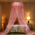 thumbnail image 1 of QUTETNPrincess Style Round Hoop Sheer Mosquito Net Bed Canopy for Girls  Twins  and Adults (Without String Lights) Pink, 1 of 7
