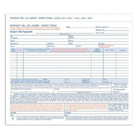 Adams 3-Part Bill of Lading Short Form, White, 8.5 X 7.5 in, 50 Forms