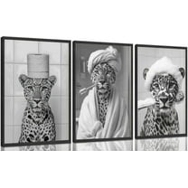 Black White Bathroom Cheetah Canvas Wall Art Cheetah With Toilet Paper On Head Wall Decor Funny bathroom Animal Painting Pictures Poster Artwork for Washroom Toilet Home Decoration