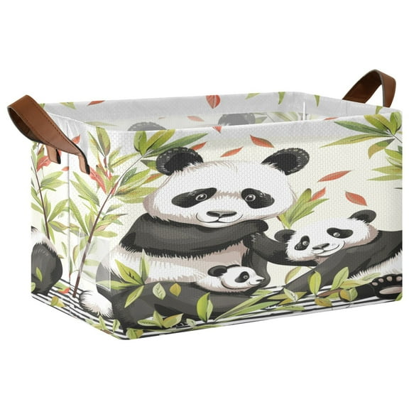 Ryvnso Cute Panda Family Leaves Storage Bins Large Basket Foldable Cube Toys Organizer with Handles 1 PC