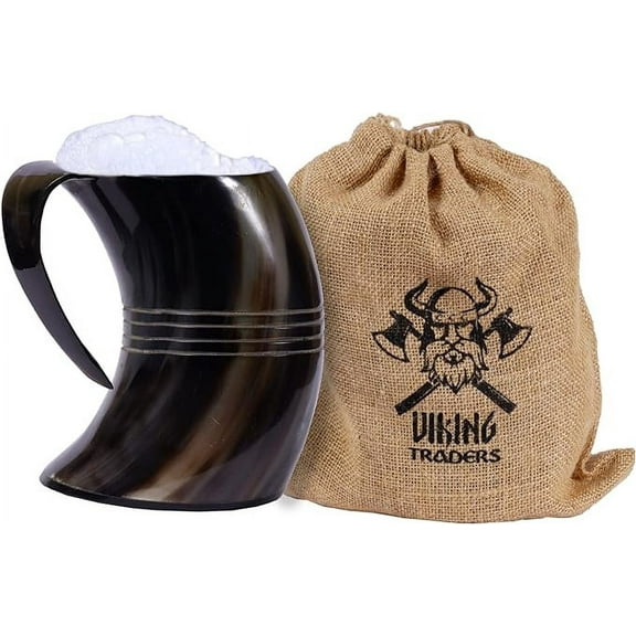 Viking Traders Original Medieval Black Viking Drinking Horn Mug Uniquely Handcrafted from Genuine Horn with Food safe coating and polished for Beer,Ale, Wine, Mead & Pagan Game of Thrones size 20oz