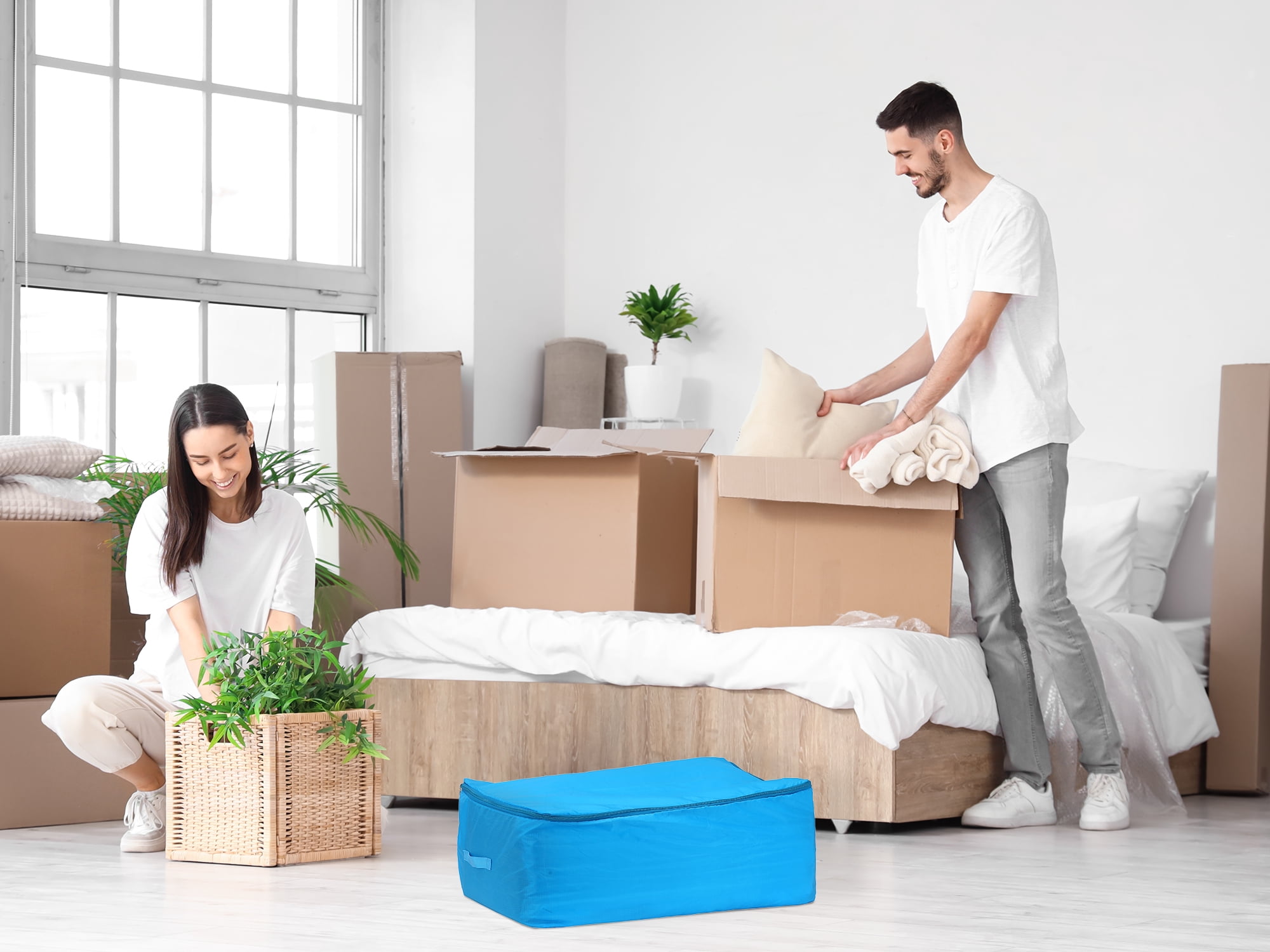 Unique Bargains 1 Pack Clothes Storage Bags Moving Bags Blue 23.5*19.5*10in