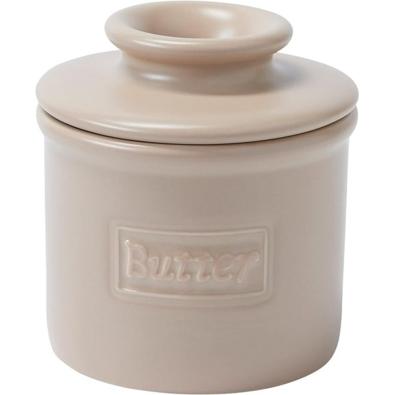 Butter Bell® Crock – Café Matte Beige Ceramic Butter Holder with Lid, Keeper for Spreadable Butter
