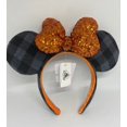 thumbnail image 3 of Disney Parks Halloween Minnie Plaid and Orange Bow Ear Headband New with Tags, 3 of 3
