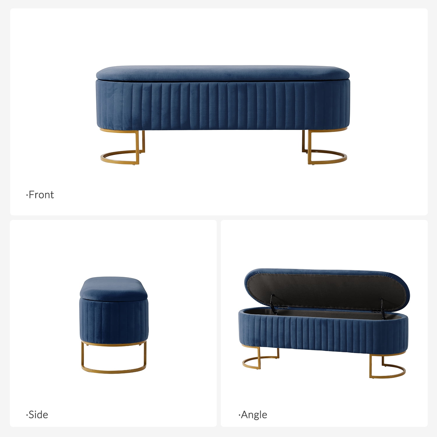 50.5" Upholstered Storage Bench For End of Bed Entryway Bedroom Ottoman Navy