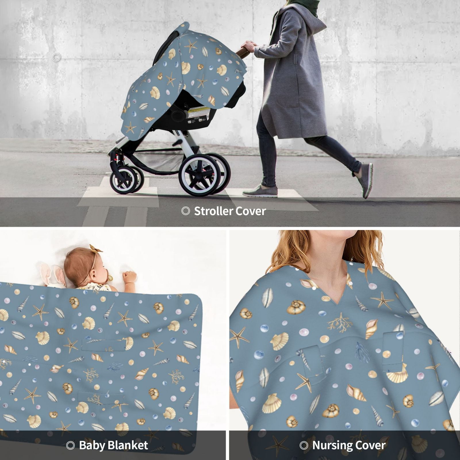 Car Seat Cover Baby - Conch Shell No.J932 Breathable Infant Car Seat Cover for Baby Carseat, Lightweight Comfort Baby Essentials Must Haves Newborn Stuff for Girl Boy
