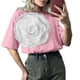 thumbnail image 3 of Camiseta de Flores 3D para Mujer, Corta, Cuello Redondo, Verano Rosa L, 3 of 7